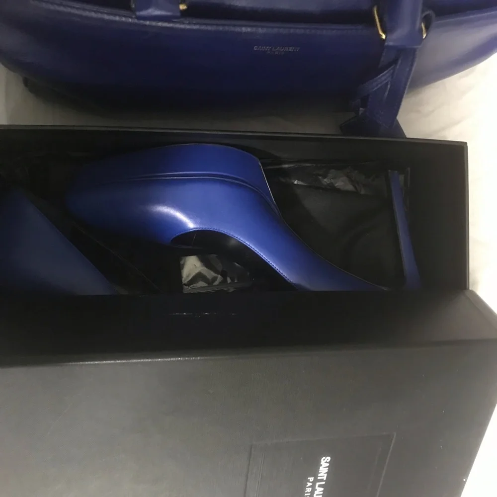 Saint Laurent Blue Seta Calf Heels 9 1/2 = 39 1/2 - Picture 6 of 7